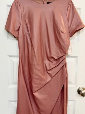 Donna Morgan Mauve Faux-Leather Midi Dress